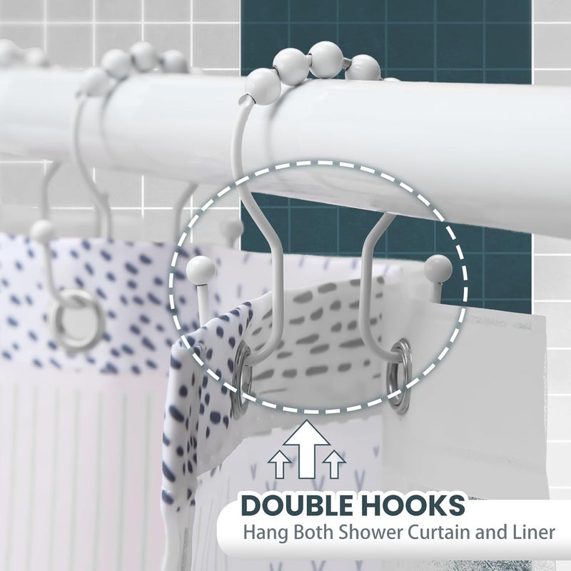 OEH Shower Curtain Hooks, Shower Curtain Rings, White Shower Curtain Hooks Rust Proof, Smooth Gliding Metal Shower Curtain Rings Rust Proof, Double Shower Rings for Curtain, 12 Pcs, White - Image 5